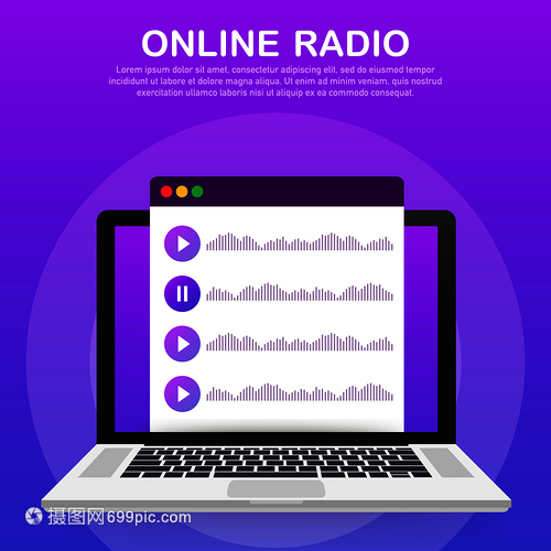 网络在线无电流听人们放松觉舞蹈音乐应用播放列表在线歌曲广播电台矢量存图解等概念